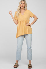 Yellow V Neck Short Sleeve Top