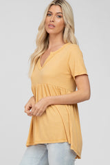 Yellow V Neck Short Sleeve Top