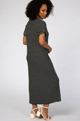 Black Striped Rib Mock Neck Midi Dress