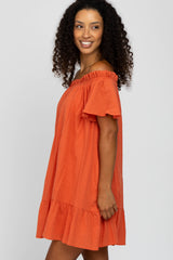 Coral Ruffle Off Shoulder Short Sleeve Dress