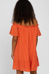 Coral Ruffle Off Shoulder Short Sleeve Dress