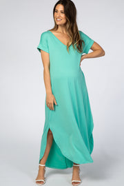 Mint Side Slit Maternity Maxi Dress