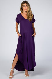 Purple Side Slit Maternity Maxi Dress