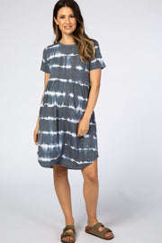 Navy Blue Tie Dye Babydoll Maternity Dress