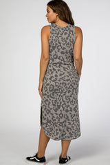 Taupe Animal Print Sleeveless Maternity Midi Dress