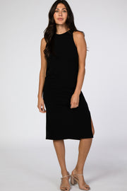 Black Sleeveless Side Slit Midi Dress