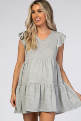 Heather Grey Tiered Maternity Mini Dress