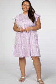 Lavender Floral Tiered Ruffle Accent Plus Dress