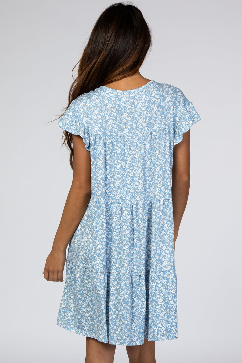 Blue Floral Tiered Ruffle Accent Dress – PinkBlush