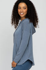 Blue Front Pocket Hooded Long Sleeve Top