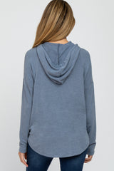 Blue Front Pocket Maternity Hooded Long Sleeve Top