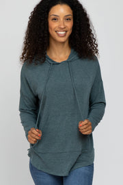 Forest Green Front Pocket Hooded Long Sleeve Top