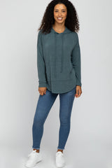 Forest Green Front Pocket Hooded Long Sleeve Top