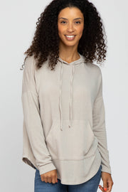 Beige Front Pocket Hooded Long Sleeve Top