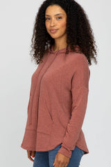 Rust Front Pocket Hooded Long Sleeve Top