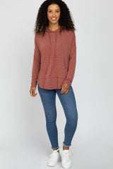 Rust Front Pocket Hooded Long Sleeve Top