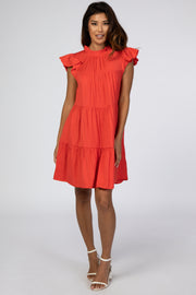 Red Ruffle Accent Tiered Dress