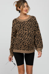 Brown Animal Pattern Crewneck Maternity Sweater