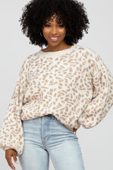 Cream Animal Pattern Crewneck Maternity Sweater