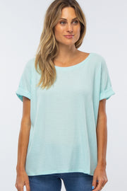 Mint Green Boxy Waffle Knit Top