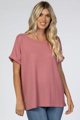 Mauve Boxy Waffle Knit Top