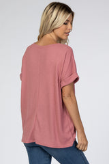 Mauve Boxy Waffle Knit Top