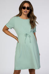 Mint Short Sleeve Waist Tie Maternity Dress