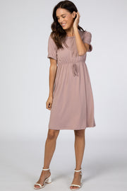 Mauve Short Sleeve Waist Tie Dress