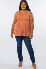 Orange Floral Plus Tank Top