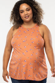 Orange Floral Maternity Plus Tank Top