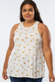 White Floral Plus Tank Top