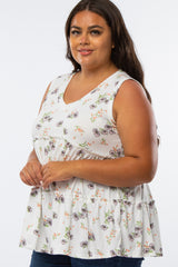 White Floral Print Tiered Plus Tank Top