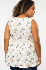 White Floral Print Tiered Maternity Plus Tank Top