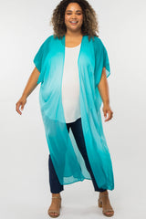 Teal Ombre Chiffon Long Maternity Plus Cover Up