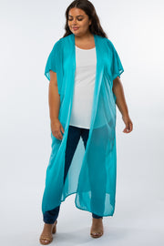 Teal Ombre Chiffon Long Plus Cover Up