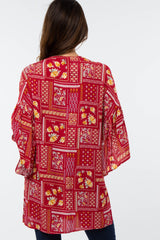 Red Paisley Floral Ruffle Sleeve Cover Up