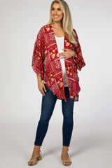 Red Paisley Floral Ruffle Sleeve Maternity Cover Up