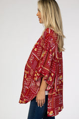 Red Paisley Floral Ruffle Sleeve Maternity Cover Up