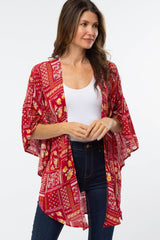 Red Paisley Floral Ruffle Sleeve Cover Up