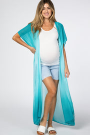 Teal Ombre Chiffon Long Maternity Cover Up