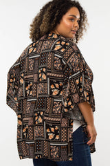 Black Paisley Floral Ruffle Sleeve Maternity Plus Cover Up