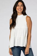 Ivory Ribbed Mock Neck Tiered Maternity Top