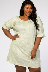 Light Olive Polka Dot Puff Sleeve Plus Dress