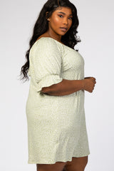 Light Olive Polka Dot Puff Sleeve Plus Dress