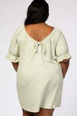 Light Olive Polka Dot Puff Sleeve Plus Dress