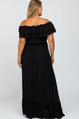 Black Off Shoulder Tassel Tie Maternity Plus Maxi Dress