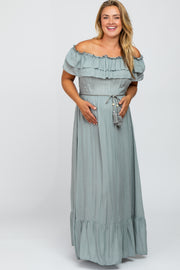 Sage Off Shoulder Tassel Tie Maternity Plus Maxi Dress