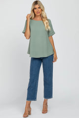 Mint Green Rolled Cuff Short Sleeve Blouse