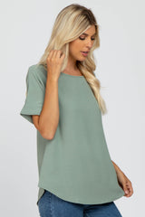 Mint Green Rolled Cuff Short Sleeve Blouse