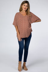 Rust Animal Print Front Pocket Maternity Top